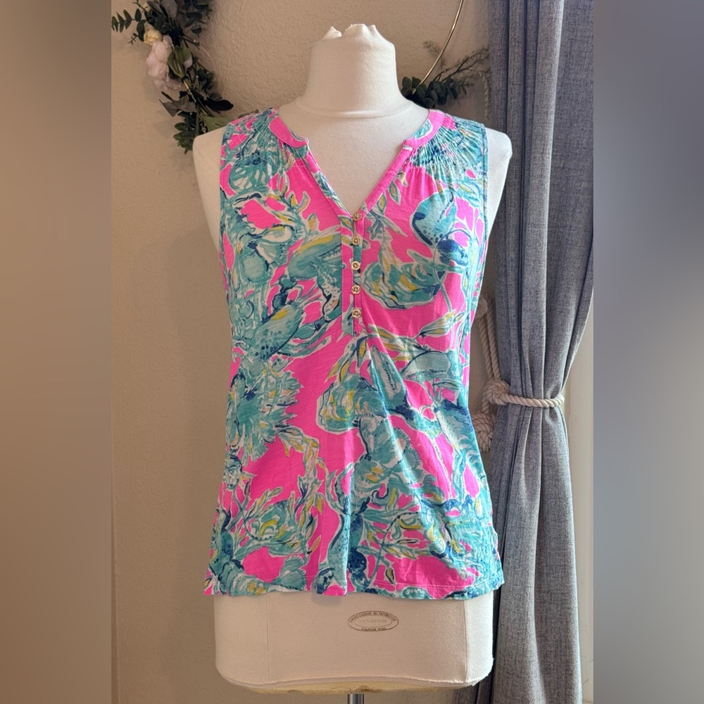 Lilly Pulitzer Essie Tank Top Colorful Tropical Lobster - Size XS - WORN ONCE